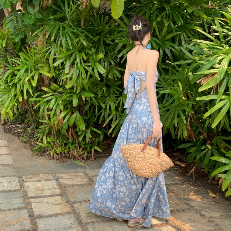 Đầm Hoa Hai Dây Lưng Cao Thời Trang Thanh Lịch Cho Nữ