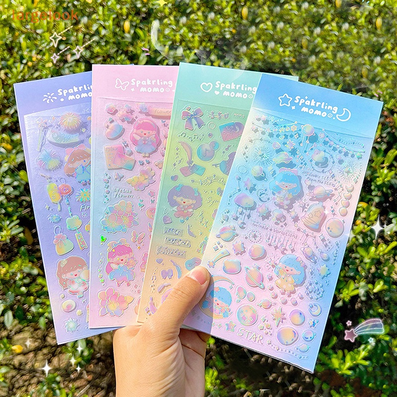 Bộ 2 Miếng Dán PET Màu Laser Lấp Lánh Trang Trí Sổ Tay