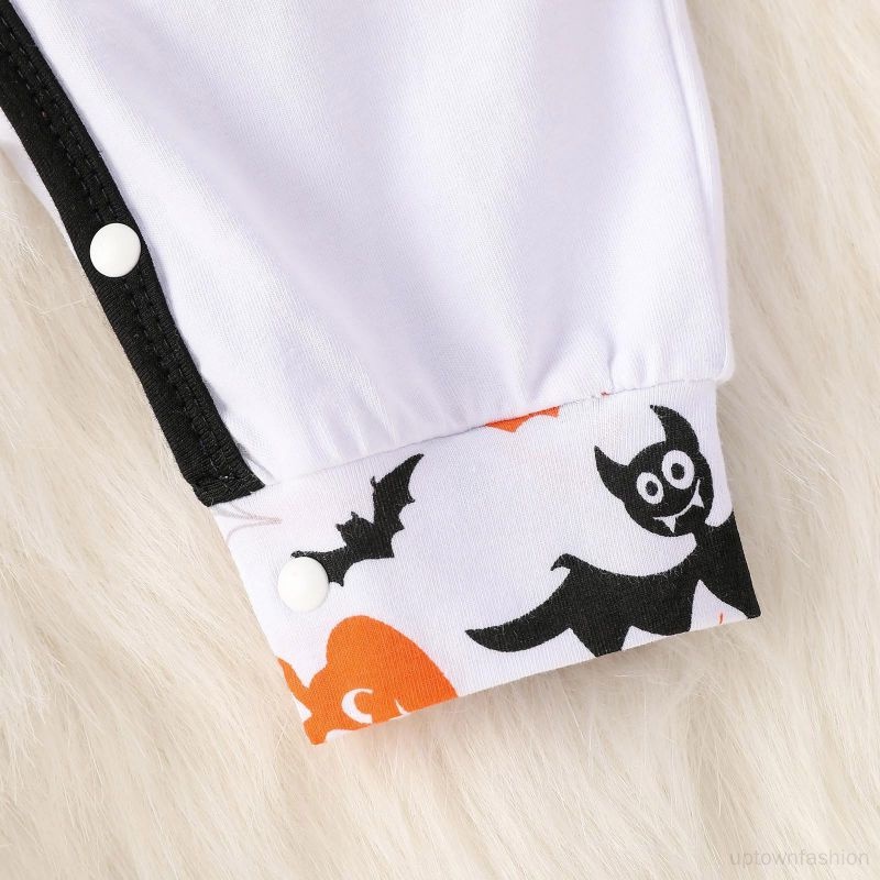 Áo Liền Quần Có Nón Trùm Đầu Màu Trắng In Chữ Halloween Dành Cho Bé Trai Bé Gái