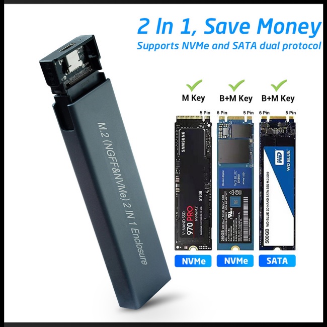 Hộp Đựng Ổ Cứng SSD M.2 Nvme / Sata NGFF Sata Protocol Type-c Cho M.2 Sata Nvme