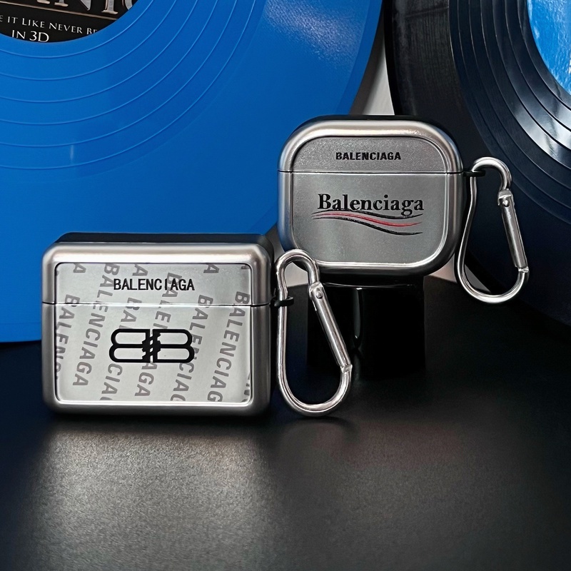 Vỏ Bảo Vệ Hộp Sạc Tai nghe không dây AirPods 1 / 2 gen3 Pro2 2022 Bằng pc Cứng Hình Vuông Mạ Màu Bạc Có Móc Chống Rơi