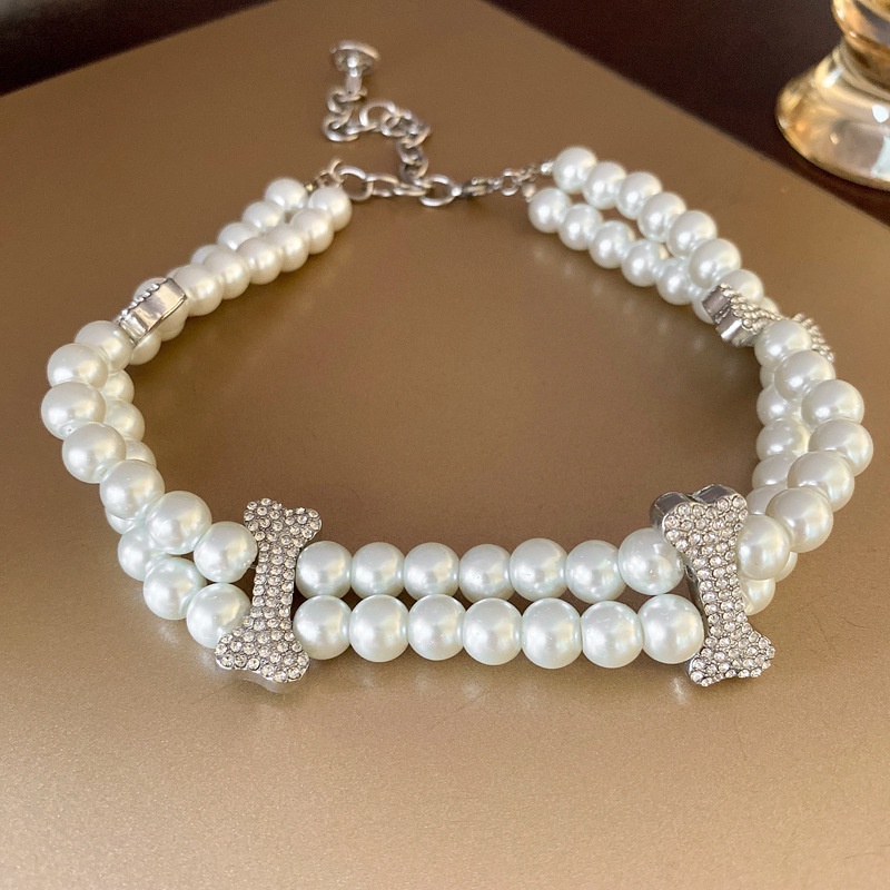 Vòng cổ Hai Lớp Đính Kim Cương Và Ngọc Trai Sang Trọng Phong Cách retro Hàn Quốc