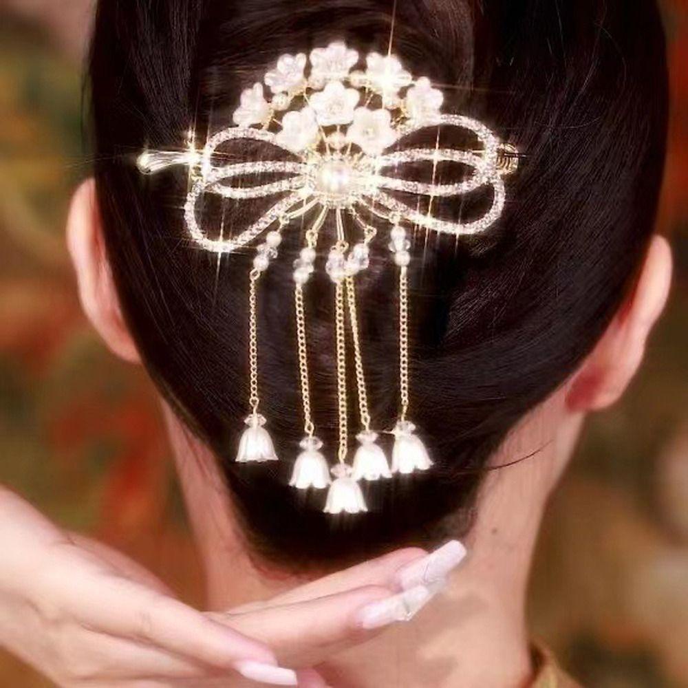 MIQUEL Kẹp Tóc Đuôi Ngựa Bằng Hợp Kim Đính Đá Phong Cách Trung Hoa Cổ Điển Cho Nữ
