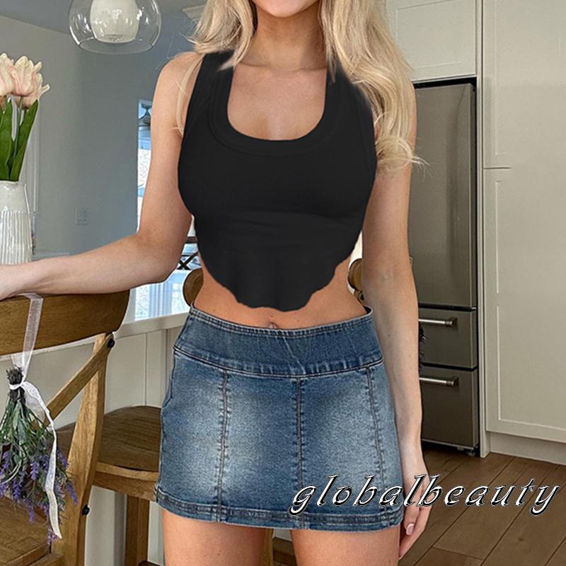 Áo Croptop Hai Dây Cổ Chữ U Màu Sắc Đơn Giản Cho Nữ