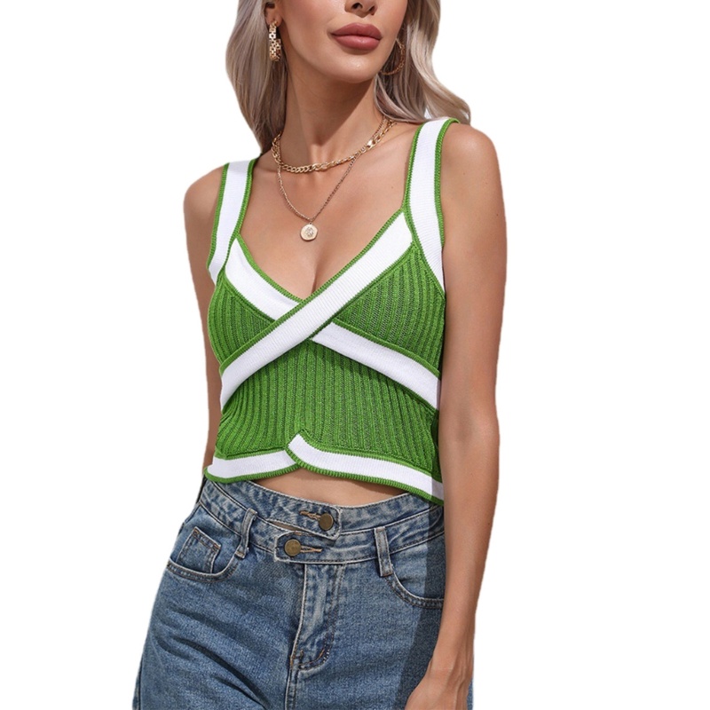 Áo Croptop Dệt Kim Hai Dây Cổ Chữ V Thời Trang Đường Phố Cho Nữ