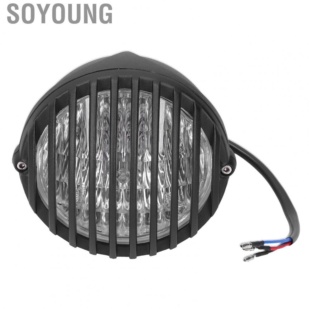 Soyoung 12V 5in Motorcycle Grill Headlight for M10 Bolt Mounting Fit All Retro Motorbikes Moto