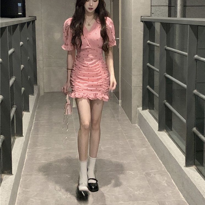 Đầm Voan Hoa Ngắn Tay Cổ Tim Xinh Xắn Theo Phong Cách Mùa Hè Pháp