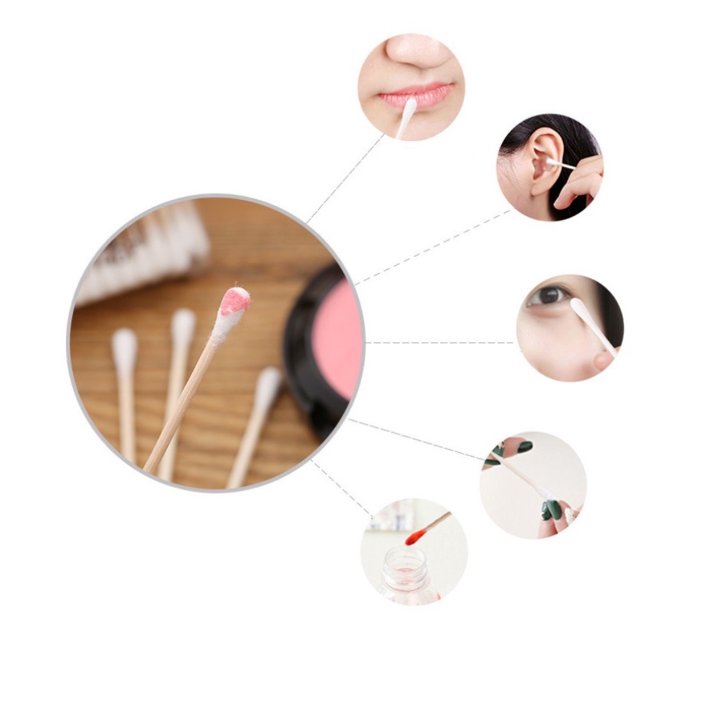 Tăm bông lấy ráy tai thân thiện với môi trường Tăm bông thân gỗ bịch 30 que tiện dụng đi du lịch