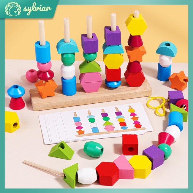 Bộ Đồ Chơi Hạt Gỗ Xếp Chồng Nhiều Màu Sắc Dành Cho Trẻ Em