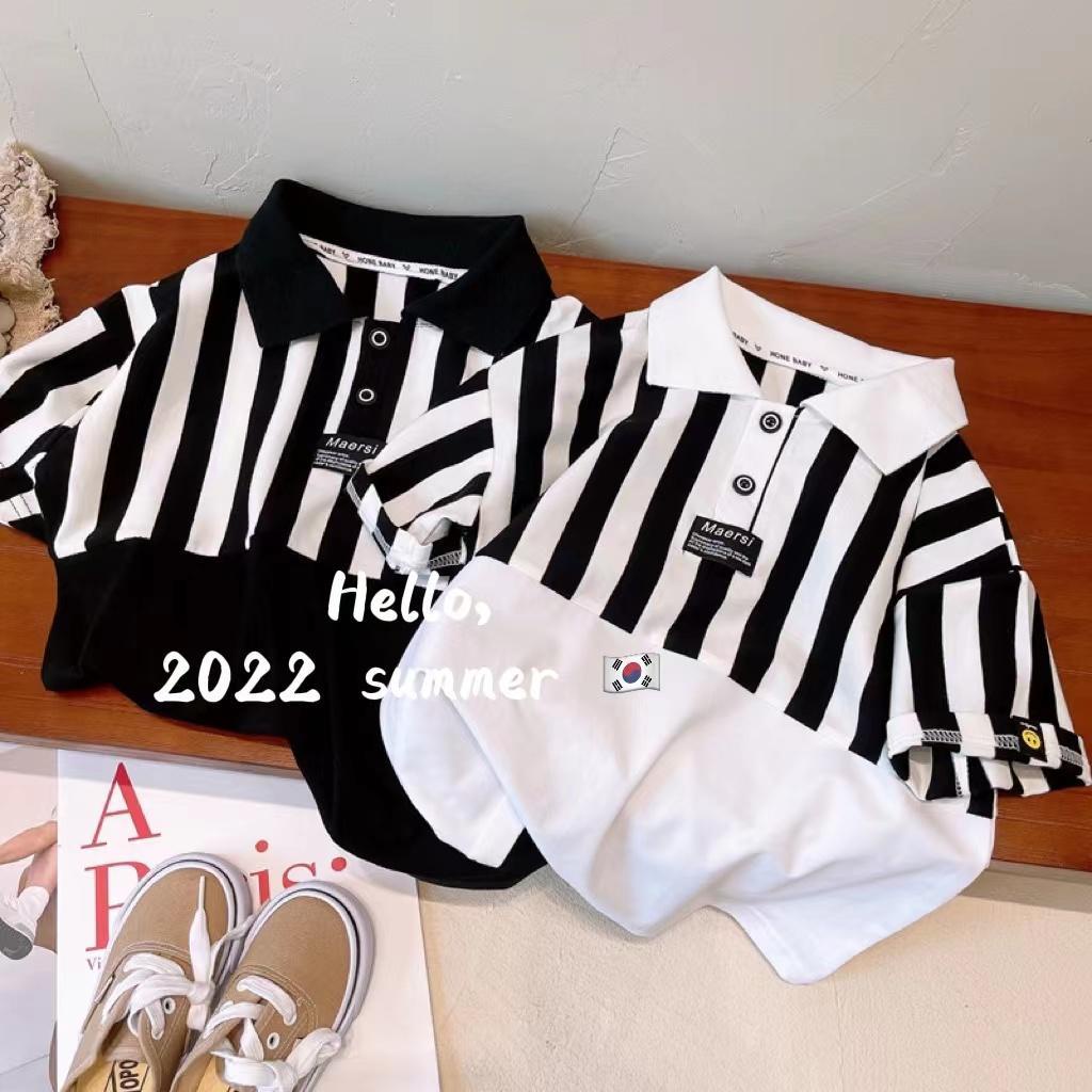 Áo Thun polo Ngắn Tay Họa Tiết Sọc Ngang Thời Trang Dành Cho Bé Trai