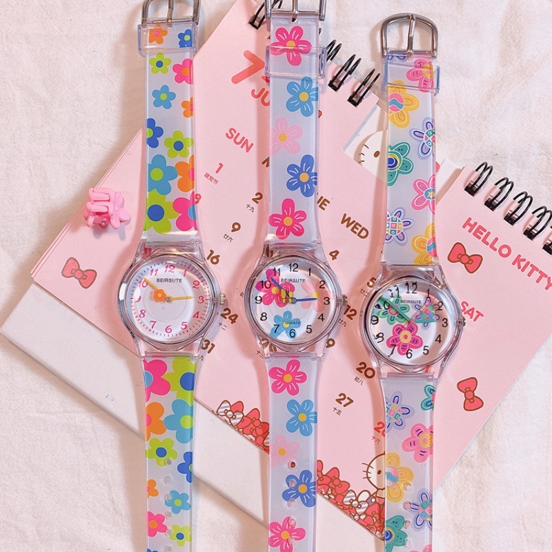 Mới Đồng Hồ Đeo Tay Chống Thấm Nước Họa Tiết Hoa Nhiều Màu Sắc Dễ Thương Cho Bé