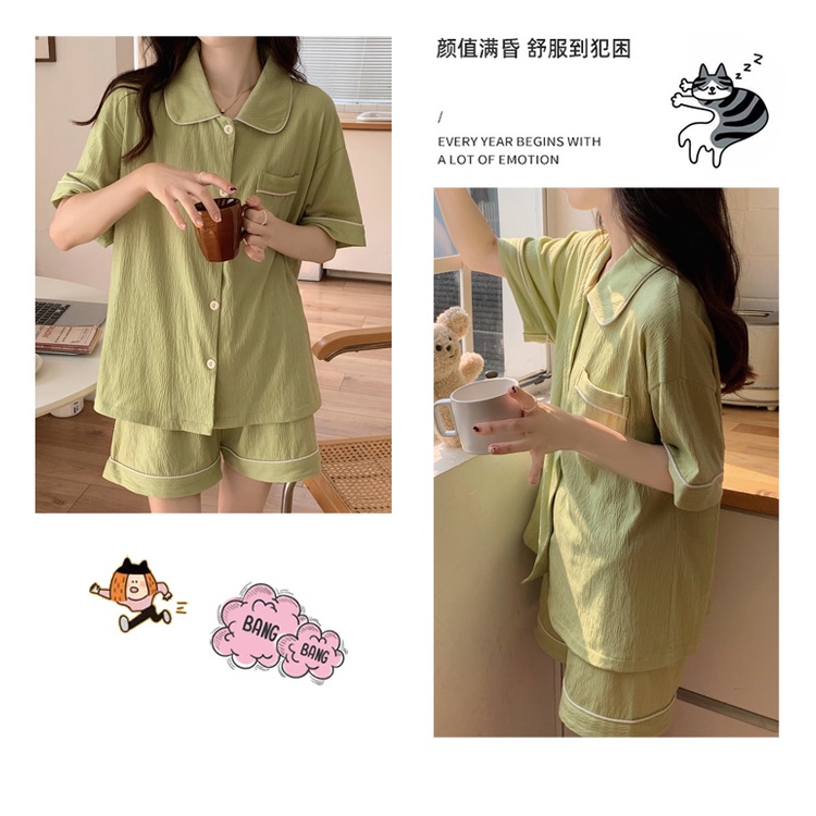 Bộ Đồ Ngủ Ngắn Tay Dáng Rộng Thoải Mái Thời Trang Mùa Hè Giản Dị Dành Cho Nữ M-XXL#