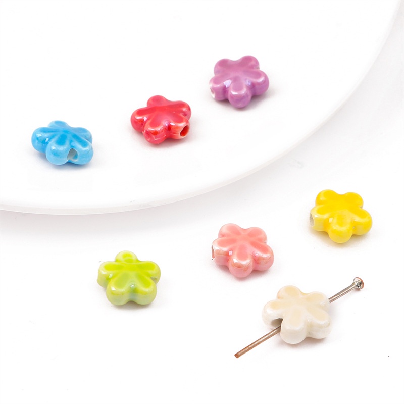 Bộ 10 Hạt Gốm Hình Hoa Năm Cánh Nhiều Màu Sắc Dùng Làm Vòng Tay DIY