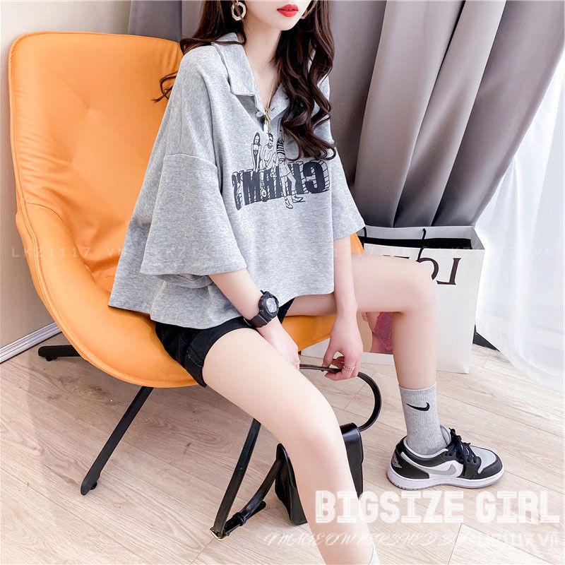Áo thun nữ tay ngắn Bigsize Áo polo croptop form rộng có cổ mùa hè Phong cách Hàn Quốc Thời Trang đẹp