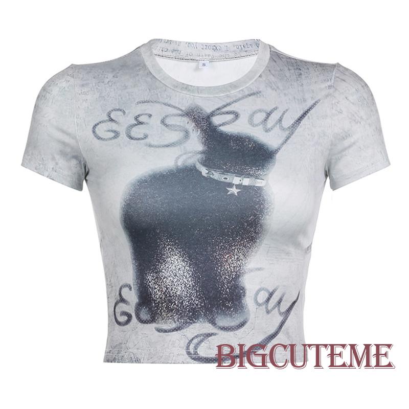 Áo Thun Crop Top Tay Ngắn Cổ Tròn In Họa Tiết Trừu Tượng Thời Trang Xuân Hè Cho Nữ