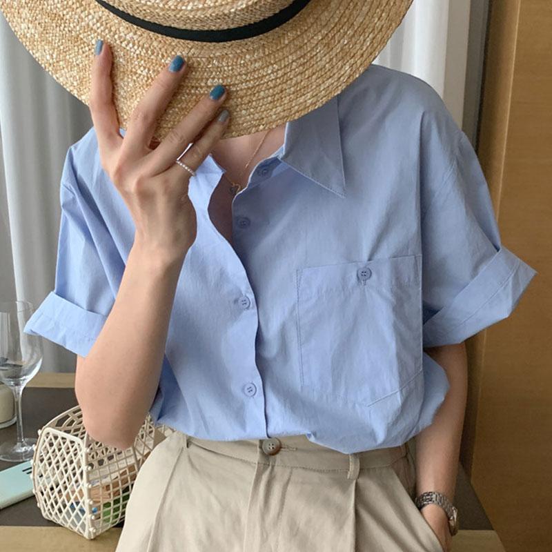 Áo Sơ Mi Nữ Tay Ngắn Dáng Rộng Phong Cách Hàn Quốc