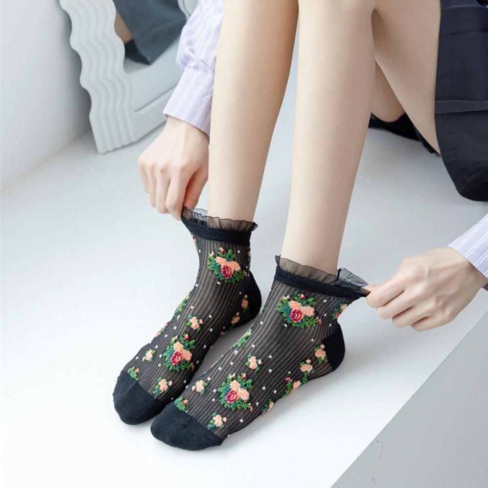 Vớ Lụa 26Eddie Thêu Hoa Thời Trang Dễ Thương Thấm Hút Mồ Hôi Thoáng Khí Cho JK Lolita