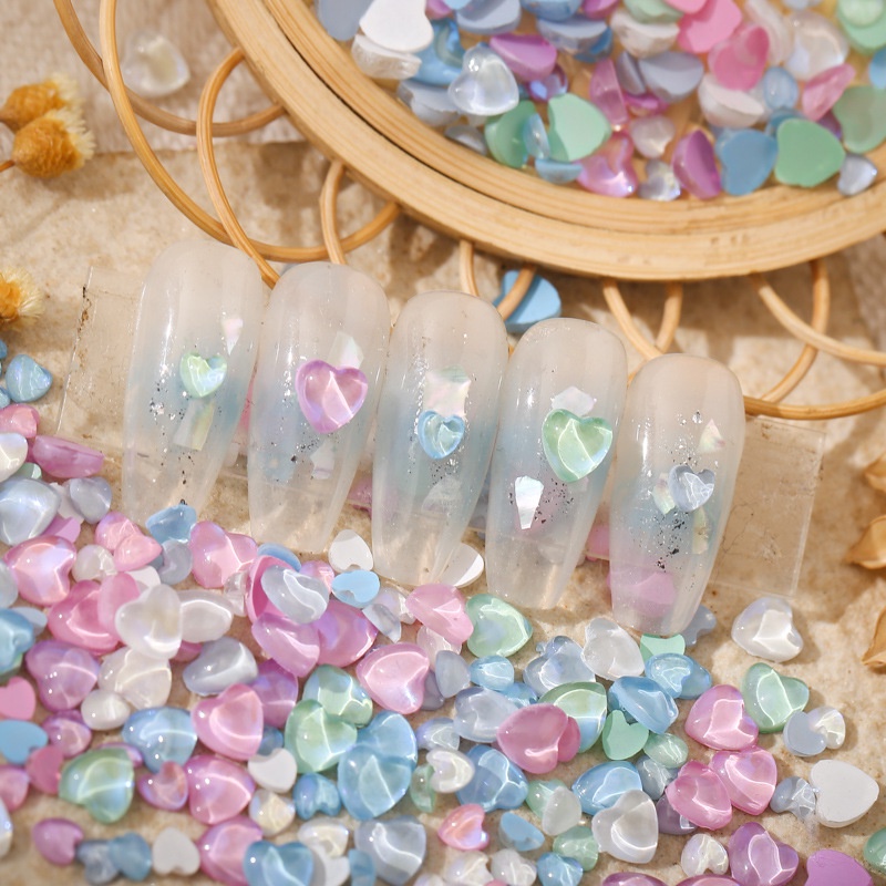 Set 50 Phụ Kiện Trang Trí Móng Tay Hình Trái Tim Màu Sắc Gradient Sáng Bóng DIY