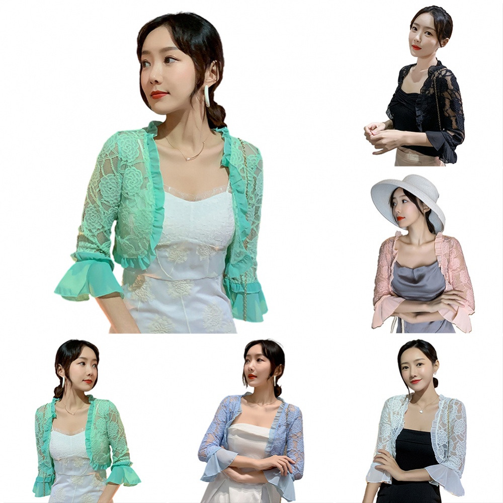 Áo Khoác Cardigan Tay Lỡ Phối Ren Hoa Thiết Kế Thanh Lịch Cho Phái Nữ