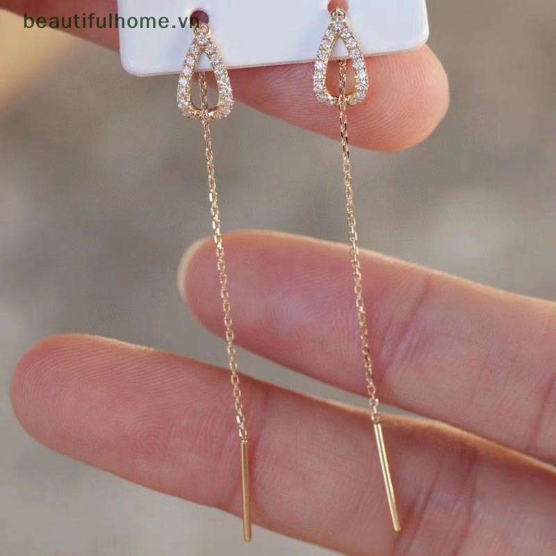 1 Đôi Bông Tai Dáng Dài Đính Đá Thời Trang Cho Nữ