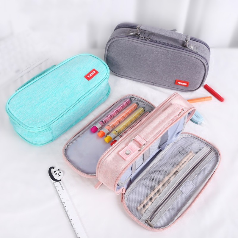 Túi Đựng Bút Vải Canvas Chống Thấm Nước Thiết Kế Cầm Tay Có Khóa Kéo Đôi Cho Học Sinh Trung Học