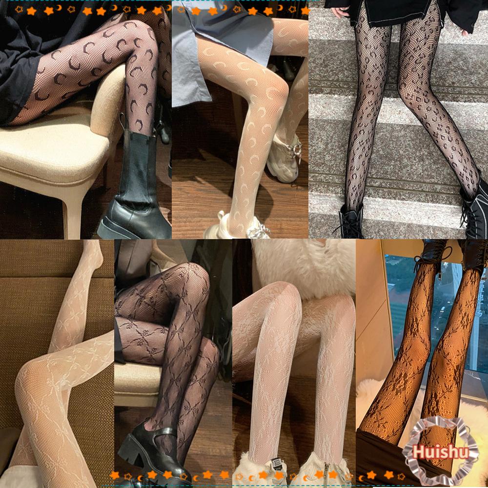 Hs Quần Tất Lưới Họa Tiết Mặt Trăng / Nơ Màu Đen Phong Cách Gothic Cổ Điển Cho Nữ