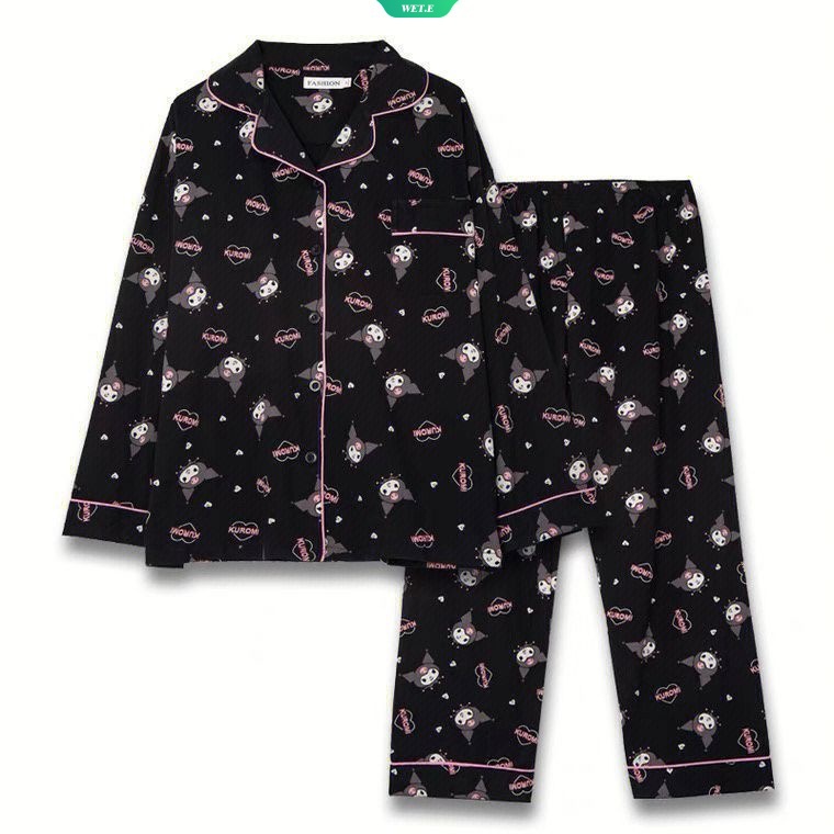 Bộ Đồ Ngủ Tay Dài Dáng Rộng In Hoạt Hình Sanrio Kuromi Nhật Bản Thời Trang Xuân Thu 2023