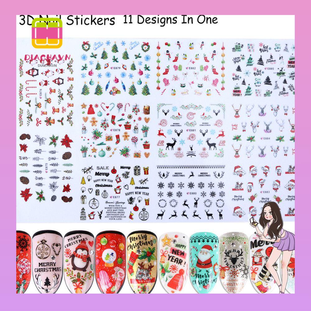 1 Set 11 Loại Sticker Dán Móng Tay 3D Chủ Đề Giáng Sinh