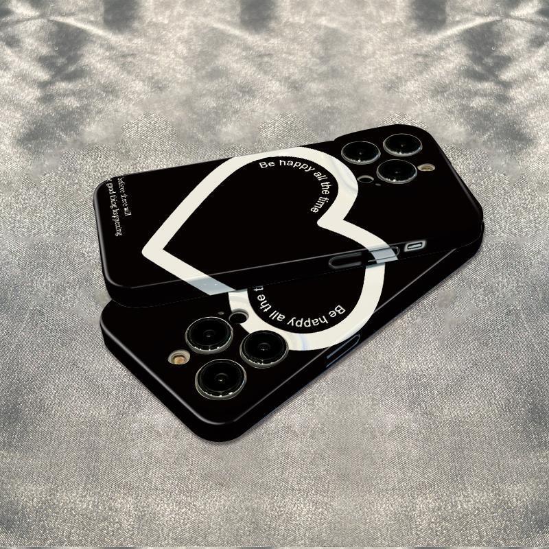 Ốp Điện Thoại Nền Đen Đơn Giản Chống Sốc Hình Trái Tim Màu Trắng Cho iPhone12 max1378 14pro 6In plus W6ZT