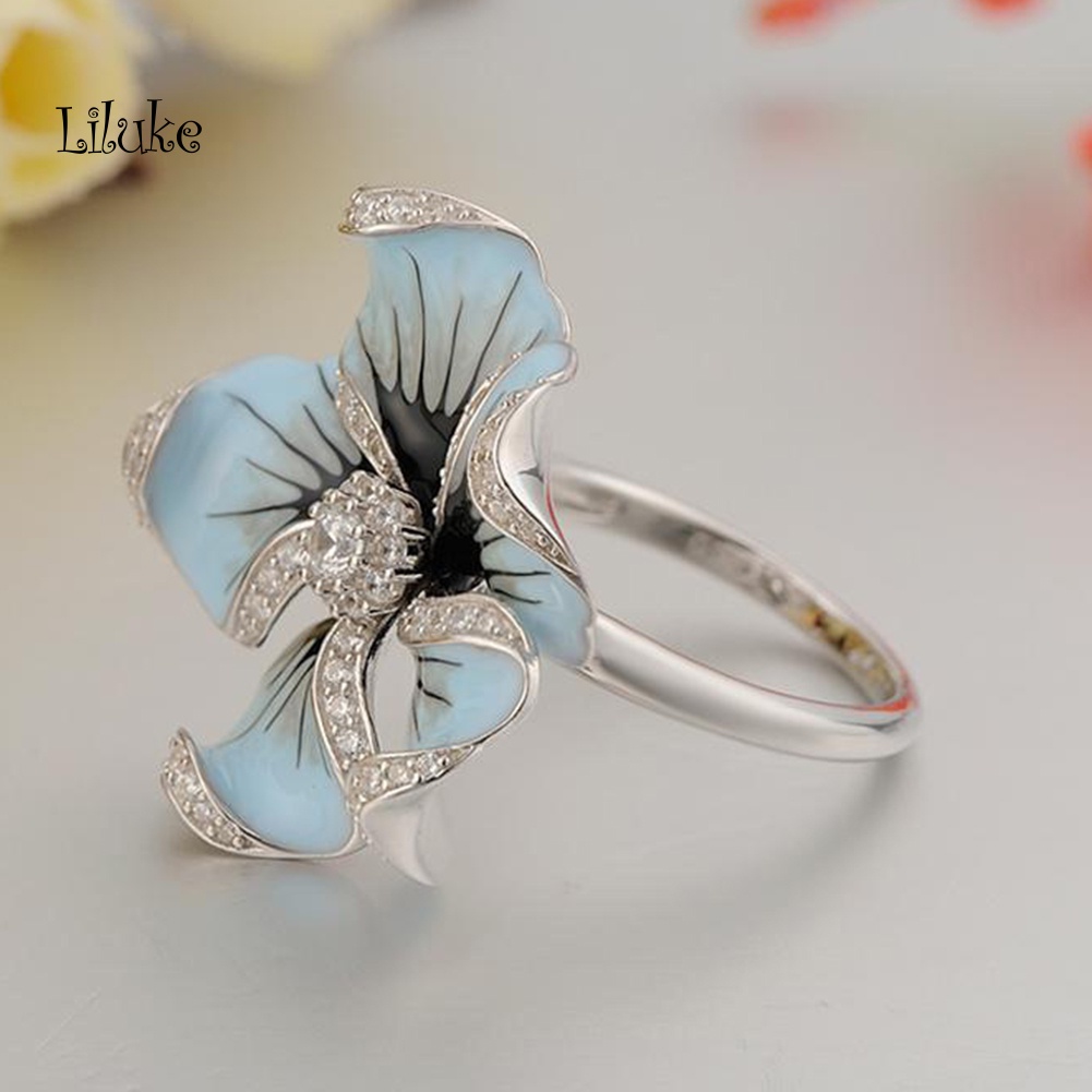 Nhẫn Mạ Bạc Trang Trí Hoa Đính Đá Thời Trang Cho Nữ