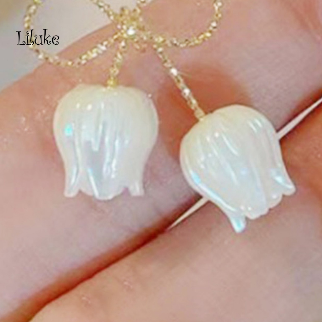 1 Đôi Bông Tai Dáng Dài Hình Hoa Đính Ngọc Trai Xinh Xắn