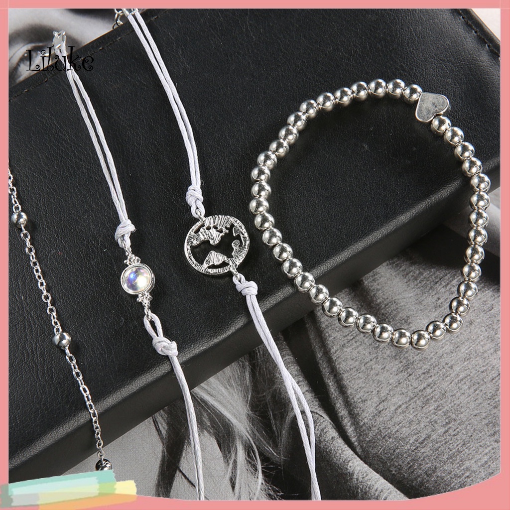 Set 4 Vòng Tay Dây Bện Giả Da Trang Trí Hình Trái Tim Thời Trang Cho Nữ