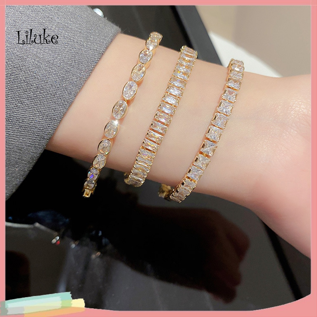 Vòng Tay Hợp Kim Mạ Vàng Trang Trí Đá Zirconia Thời Trang Cho Nữ
