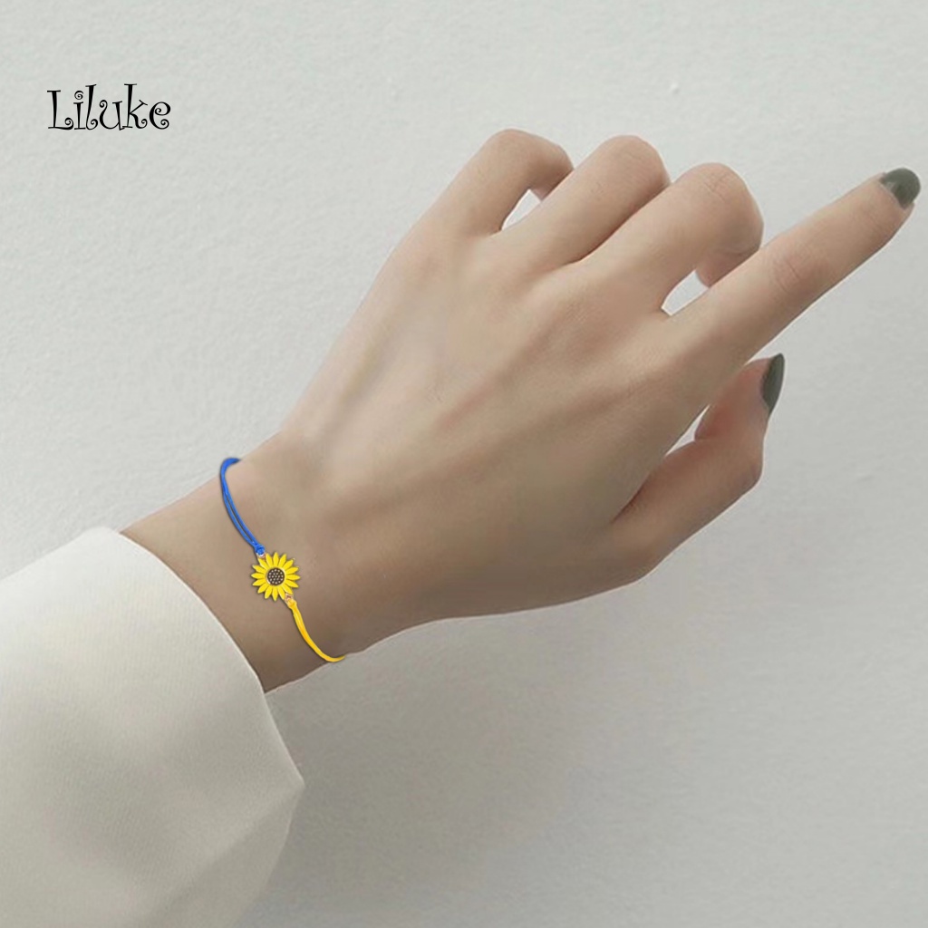 Vòng Tay Hợp Kim Màu Trơn Trang Trí Hình Hoa Hướng Dương Xinh Xắn Cho Nữ