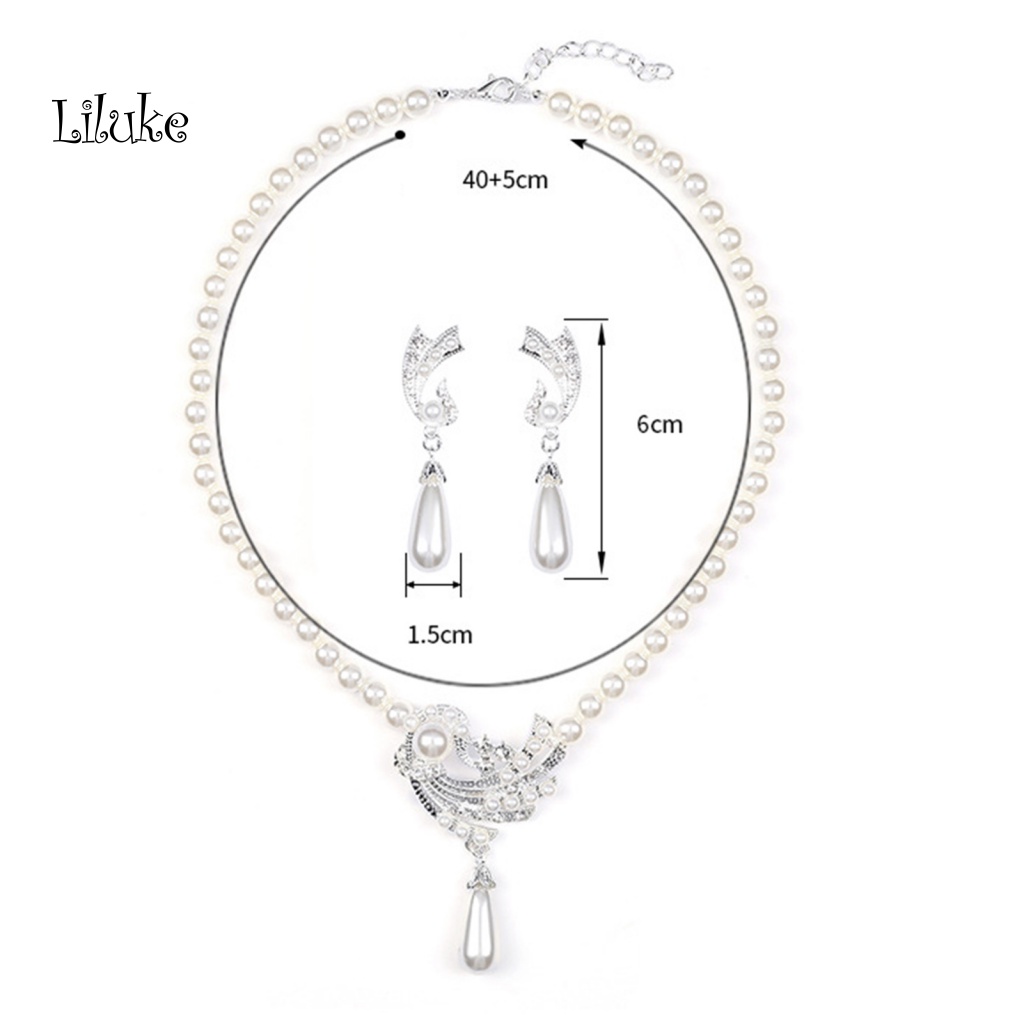 1 Bộ Vòng cổ Nối Dài Bông Tai Mạ Điện Đính Đá Và Ngọc Trai Nhân Tạo Thời Trang