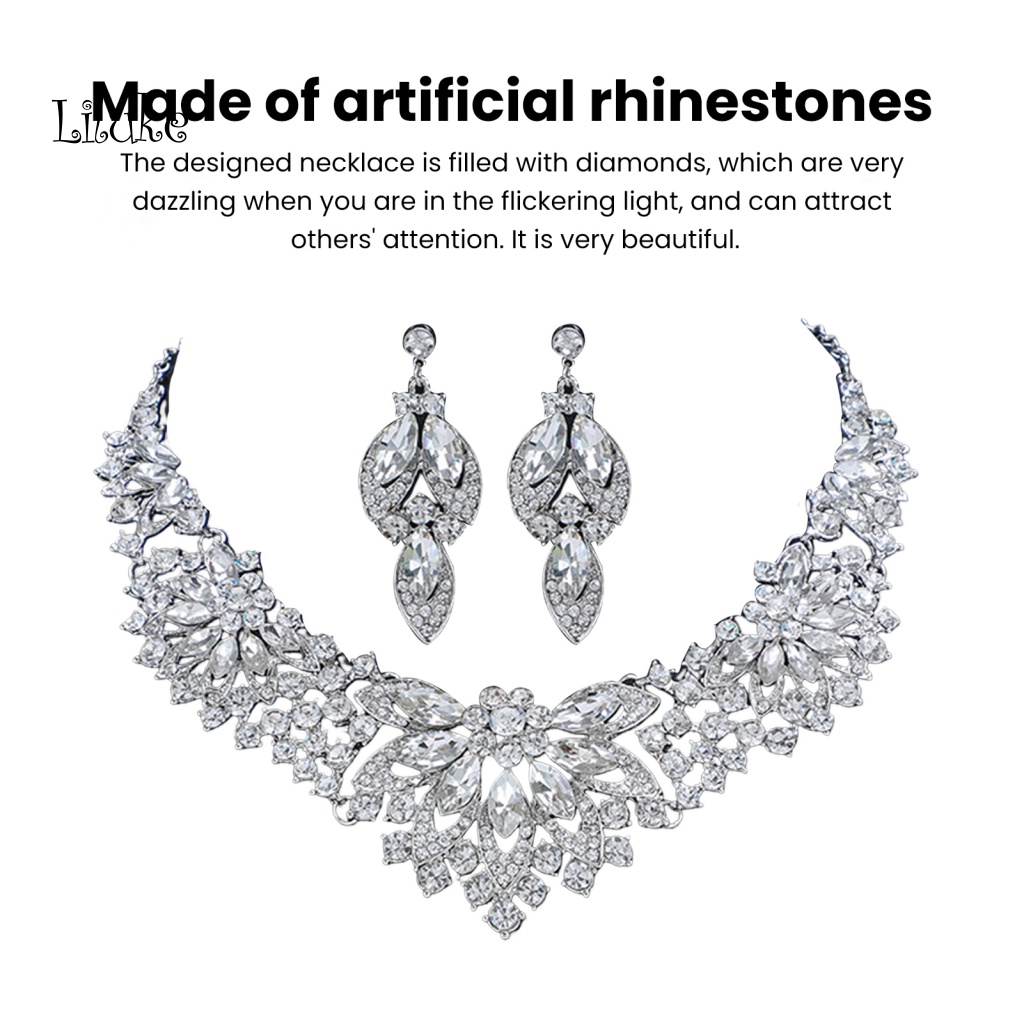 1 Bộ Vòng cổ Và Đôi Khuyên Tai Đính Đá Pha Lê Giả Thời Trang Cho Nữ