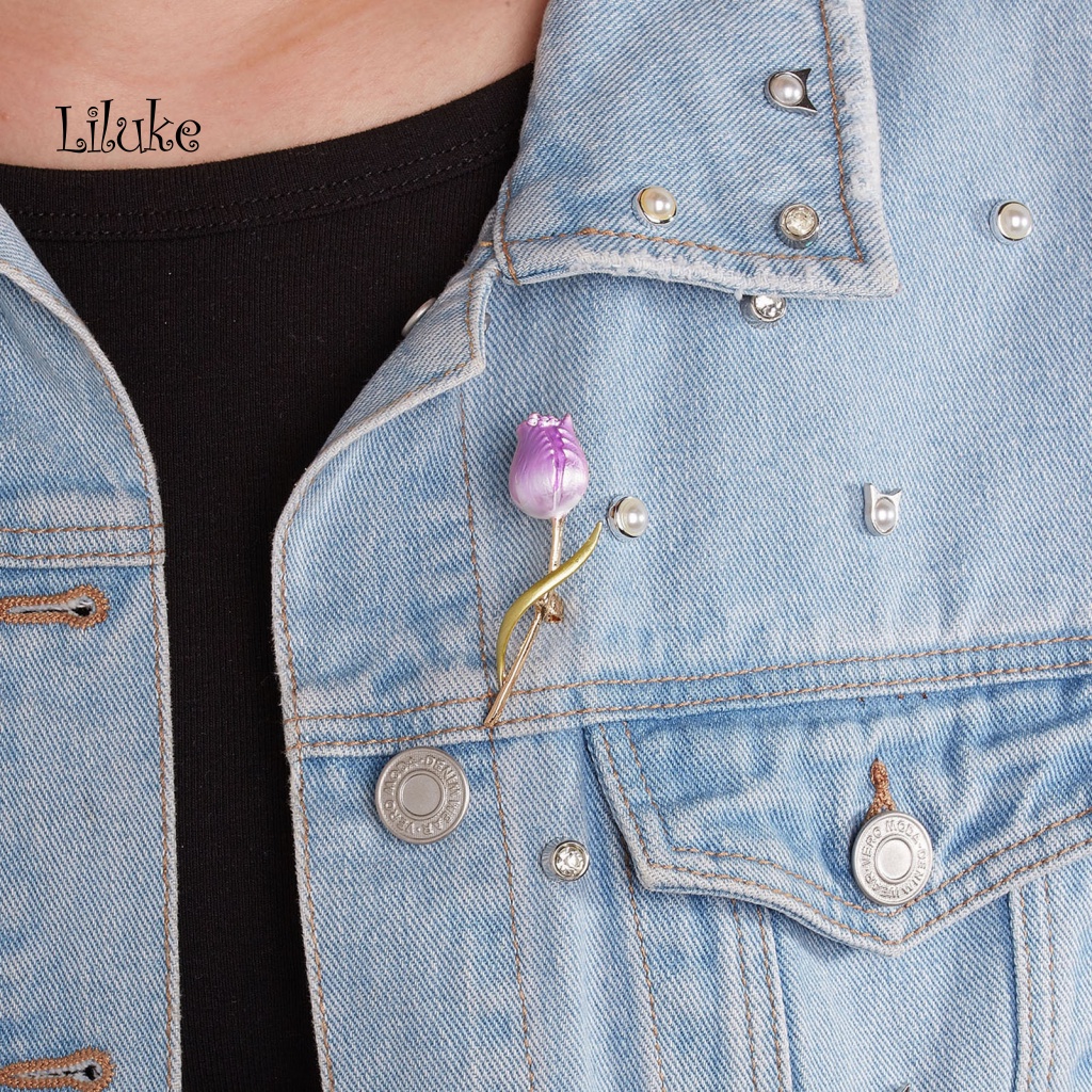 Trâm Cài Áo Hình Hoa Tulip Màu Hồng Tráng Men Xinh Xắn