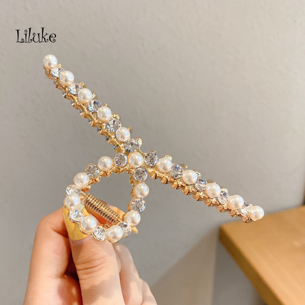 Kẹp Tóc Càng Cua Đính Ngọc Trai Giả Trang Trí Trái Tim Hoa Văn Xinh Xắn