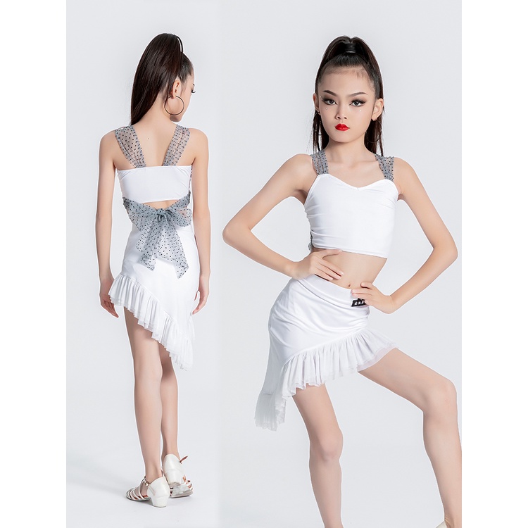 Đầm Khiêu Vũ Latin Màu Trắng Thiết Kế Đơn Giản Thời Trang Mùa Hè Xinh Xắn Cho Bé Gái