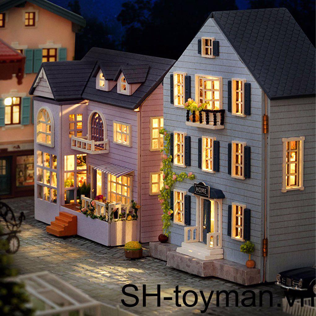Bộ Đồ Chơi Lắp Ráp Mô Hình Nhà Búp Bê Bằng Gỗ Có Đèn Nội Thất DIY Dành Cho Trẻ Em