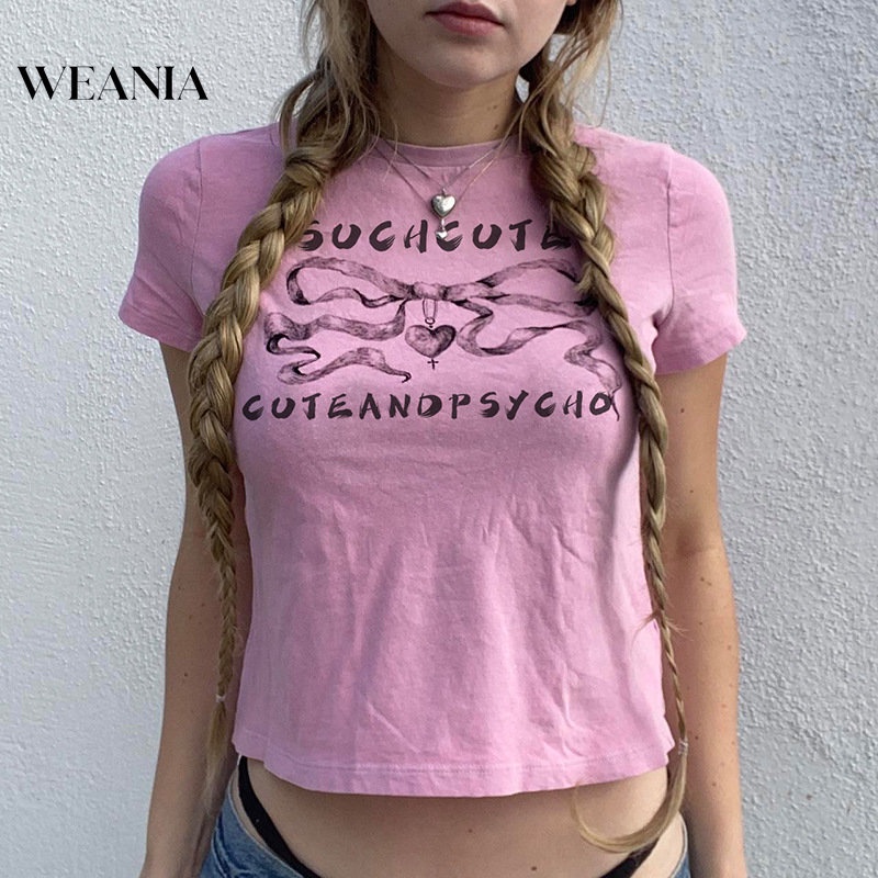 Áo Thun Tay Ngắn Dáng Ôm In Chữ WEANIA Thời Trang Cho Nữ