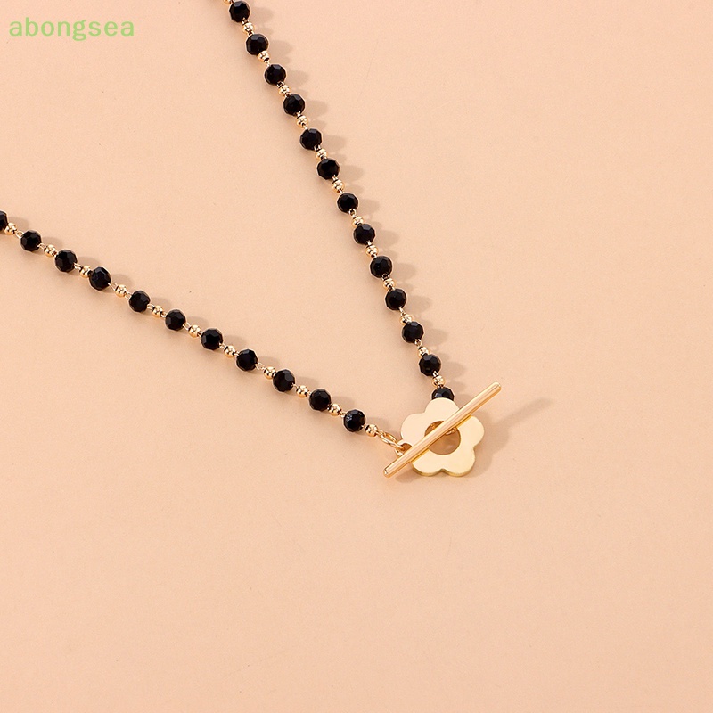 Vòng cổ Chuỗi Hạt Đen Mặt Hoa Kiểu Hàn Quốc Thanh Lịch Cho Nữ