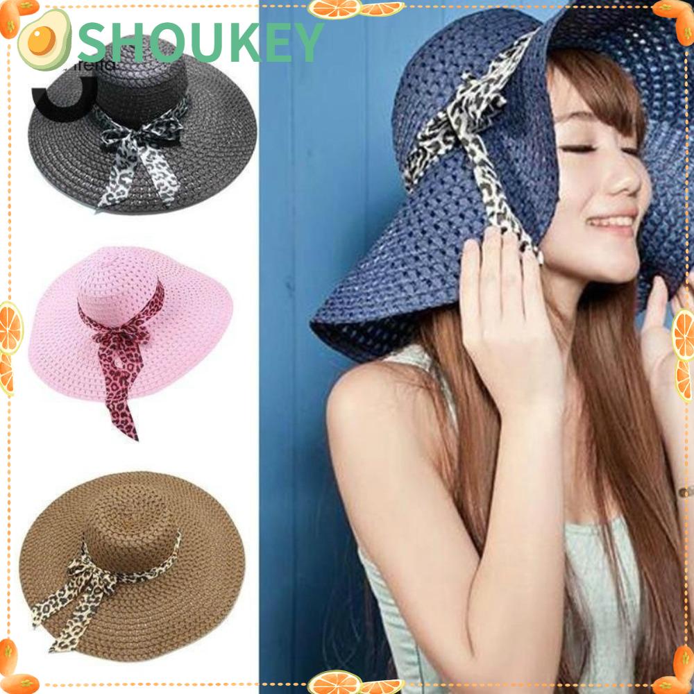 Nón Rộng Vành Chống Nắng Đi Biển Thắt Nơ Ruy Băng Có Thể Gập Lại Cho Nữ Sự Bảo Vệ