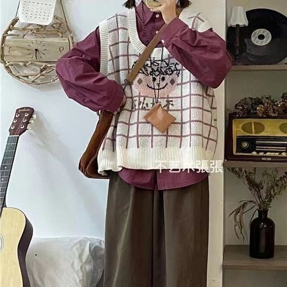 Set Áo Sơ Mi Đa Năng + Áo Khoác Jacquard Không Tay Ngọt Ngào