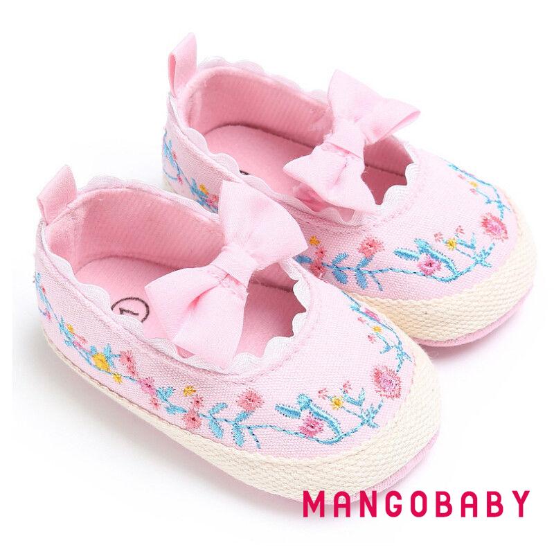Giày Vải Cotton Đế Mềm Chống Trượt Đính Nơ Xinh Xắn Cho Bé Gái