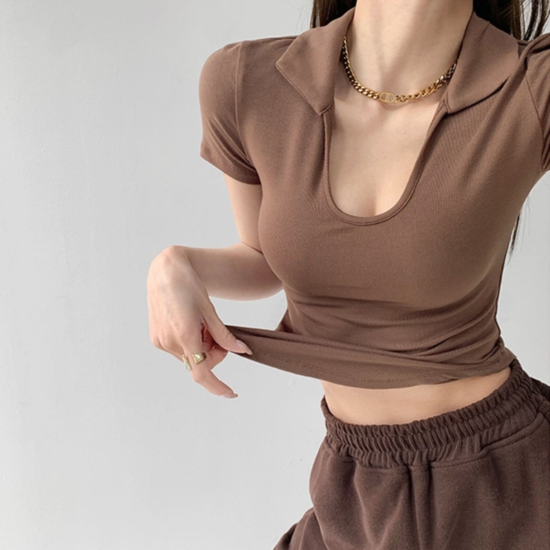 Áo Thun Tay Ngắn Cổ Chữ U Ôm Dáng Quyến Rũ Thời Trang Hè Cho Nữ