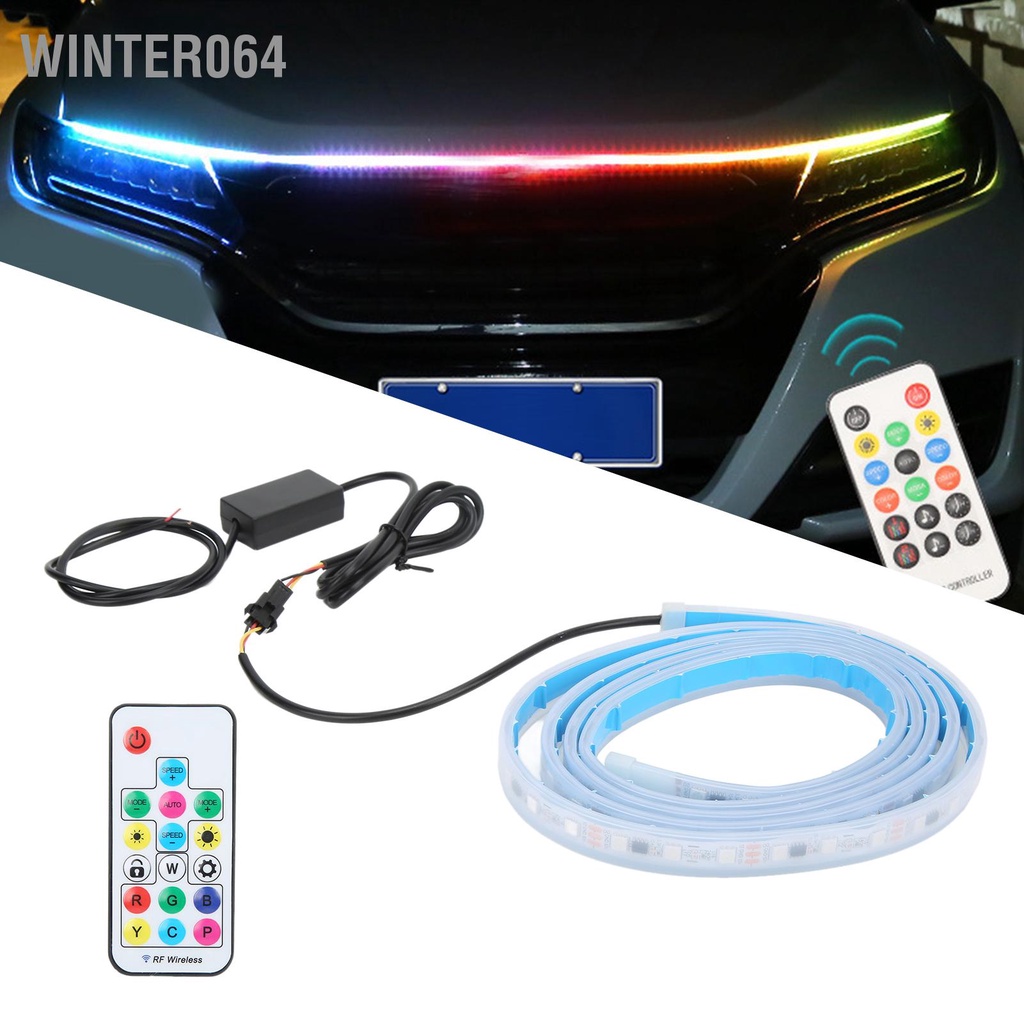 Winter064 Dải đèn LED ô tô linh hoạt 1 8m có điều khiển từ xa Đa năng 12V 5W RGB đầy màu sắc cho nắp ca-pô phía trước