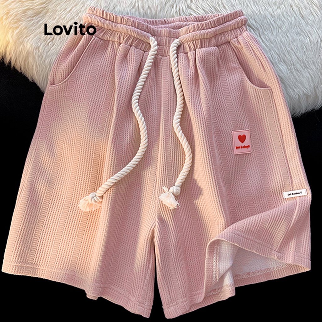 Quần short Lovito hình trái tim có túi dây rút phong cách preppy cho nữ LNE12136 (màu hồng)