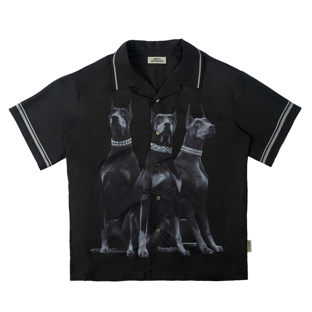 Áo Sơ Mi Ngắn Tay Dáng Rộng Màu Cà Phê Đen In Hình Doberman Cá Tính Cho Nam