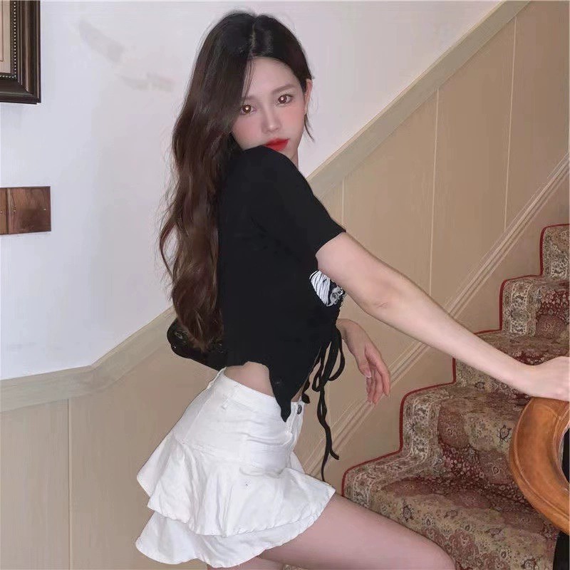 Áo Thun Ngắn Tay Cổ Chữ V Vạt Chéo In Họa Tiết Thời Trang Mùa Hè Mới Cho